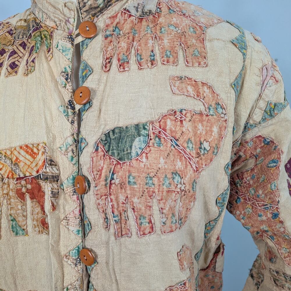 Patchwork Elephant Jacket Coat L Brown Boho Indie… - image 3